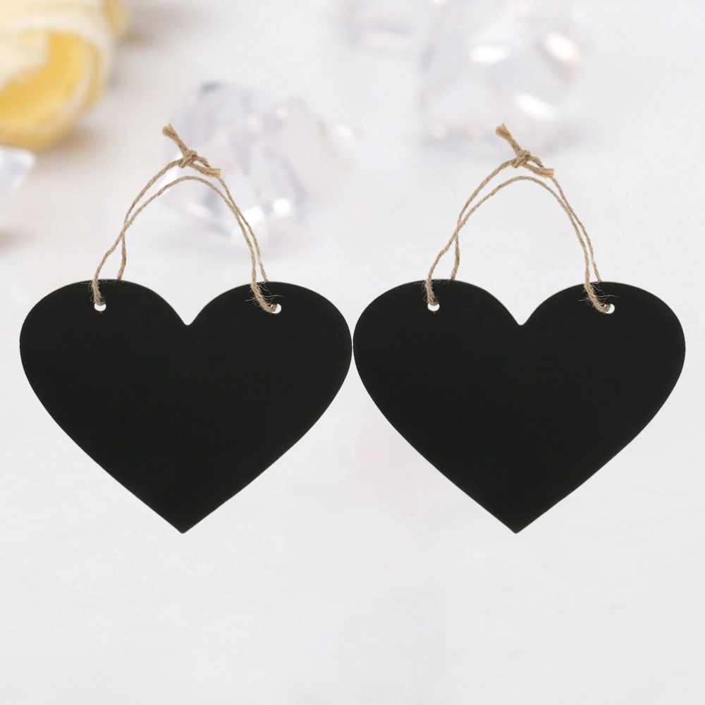 2Pcs Lovely Heart Shaped Home Message Board Double-Sided Blackboard Wall Hanging Board with Linen Rope