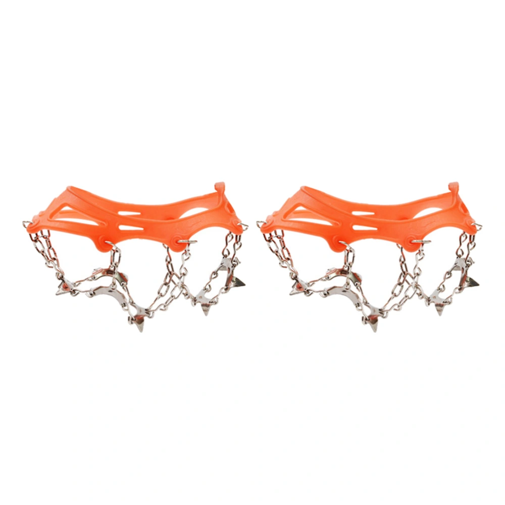 1 Pair of 13 Teeth Stainless Steel Ice Cleat Spikes Ice Snow Grips Boots Shoes Protective Crampons for Outdoor Climbing - Size M (Orange)