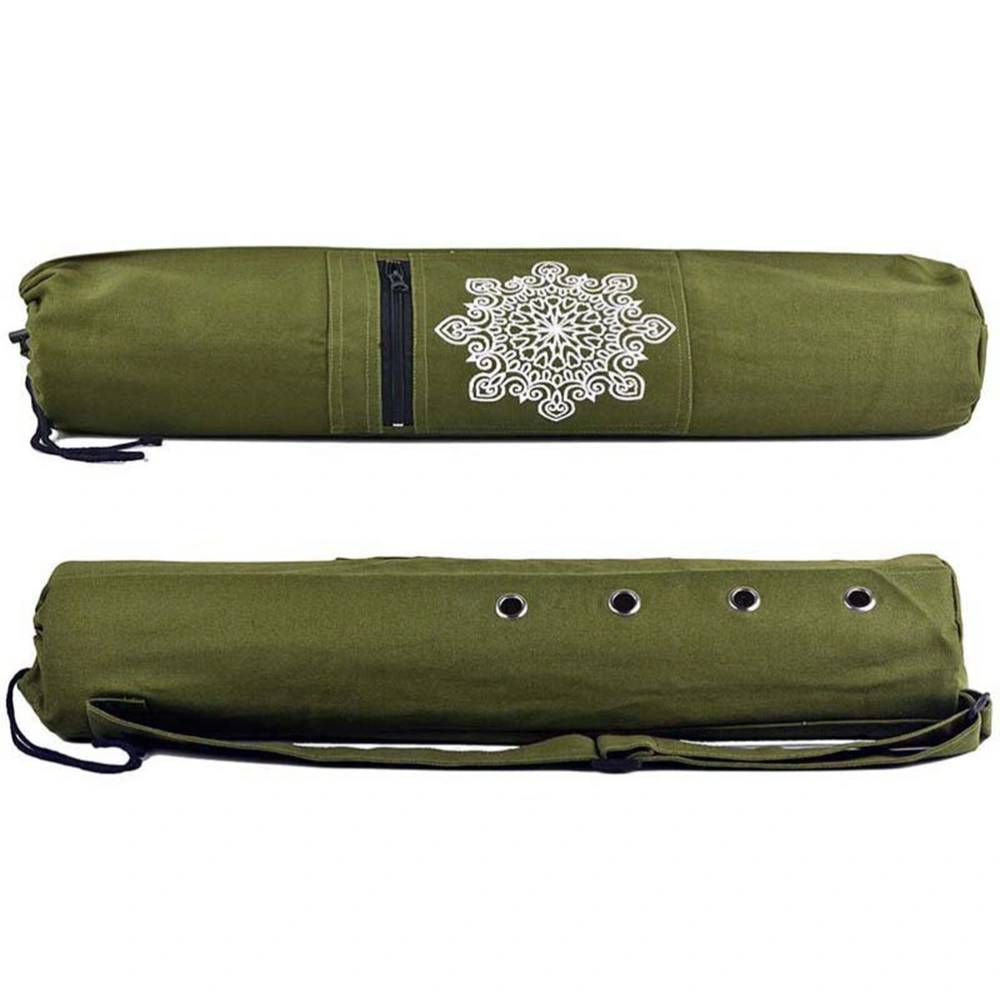 Flower Printed Canvas Yoga Mat Bag with Zipper Fashion Single Shoulder Bag Durable Sports Bag for Gym Sports (Green)