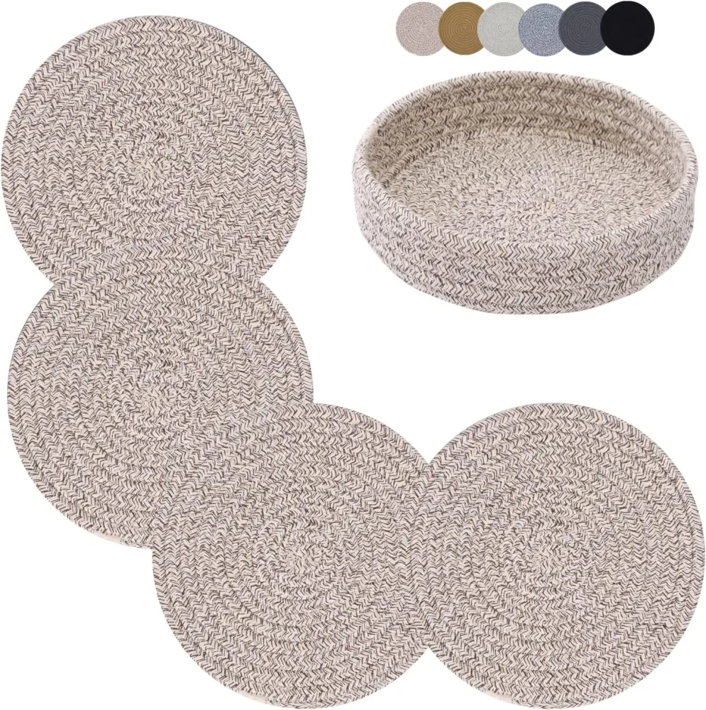 1 Set Cotton Rope Mat Round Non-slip Mug Mat Hot Insulation Pads for Home