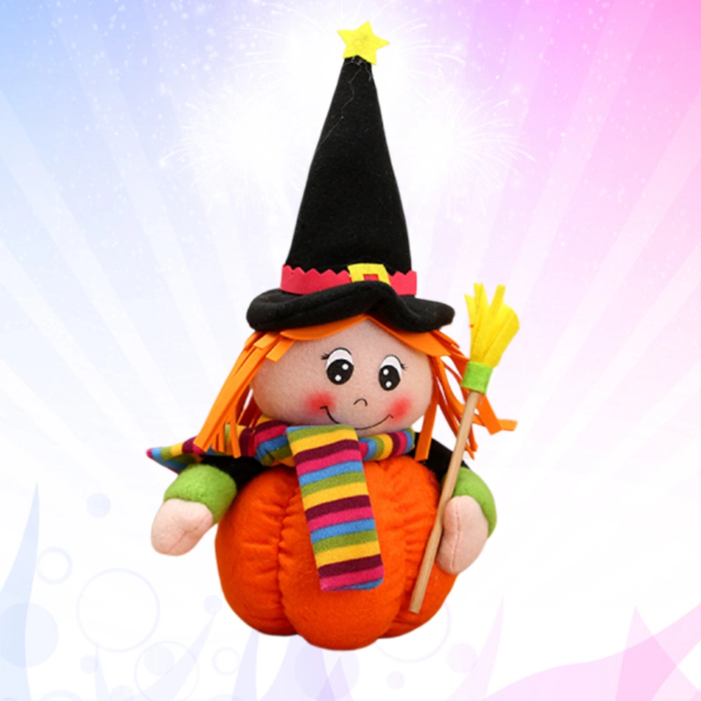 Pumpkin Doll with Broom Decoration Table Desk Sofa Couch Bed Stuffed Toy Halloween Gifts