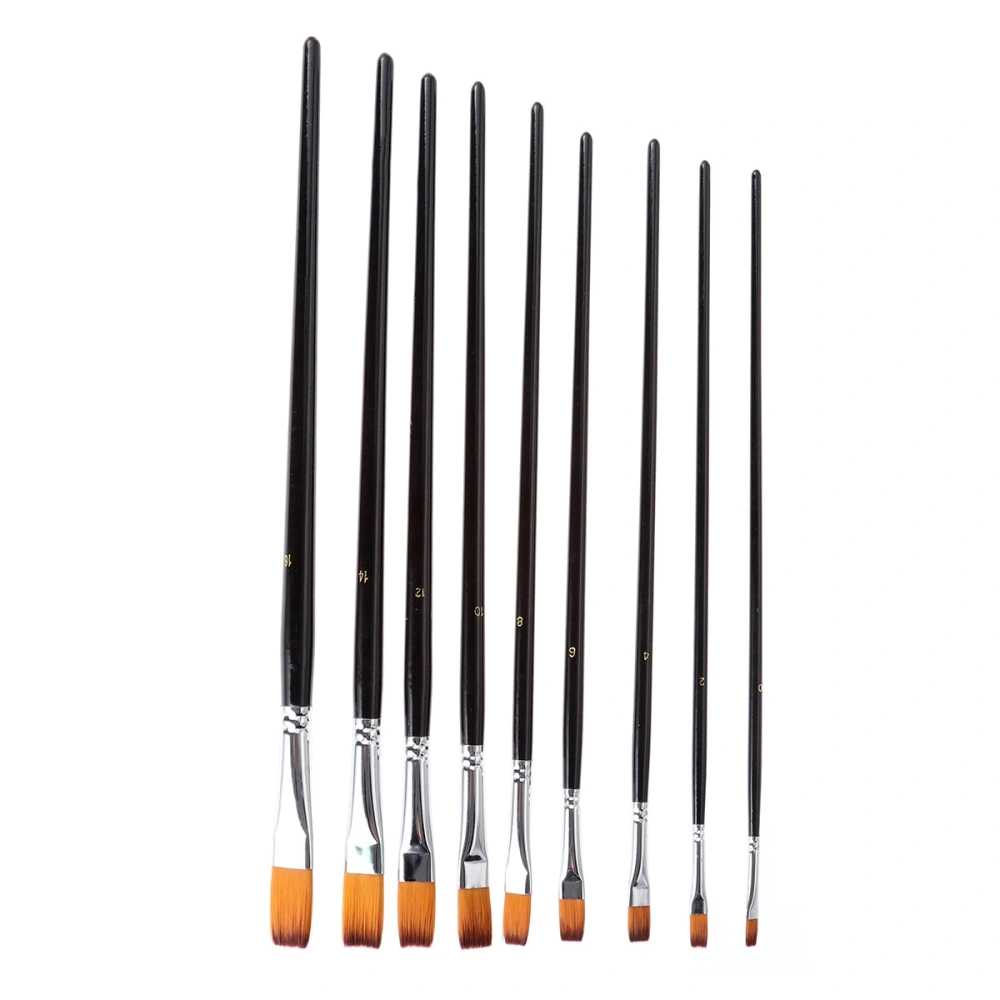 9Pcs Black Color Nylon Hair Art Paint Brush Set for Watercolor(Flat Pattern)