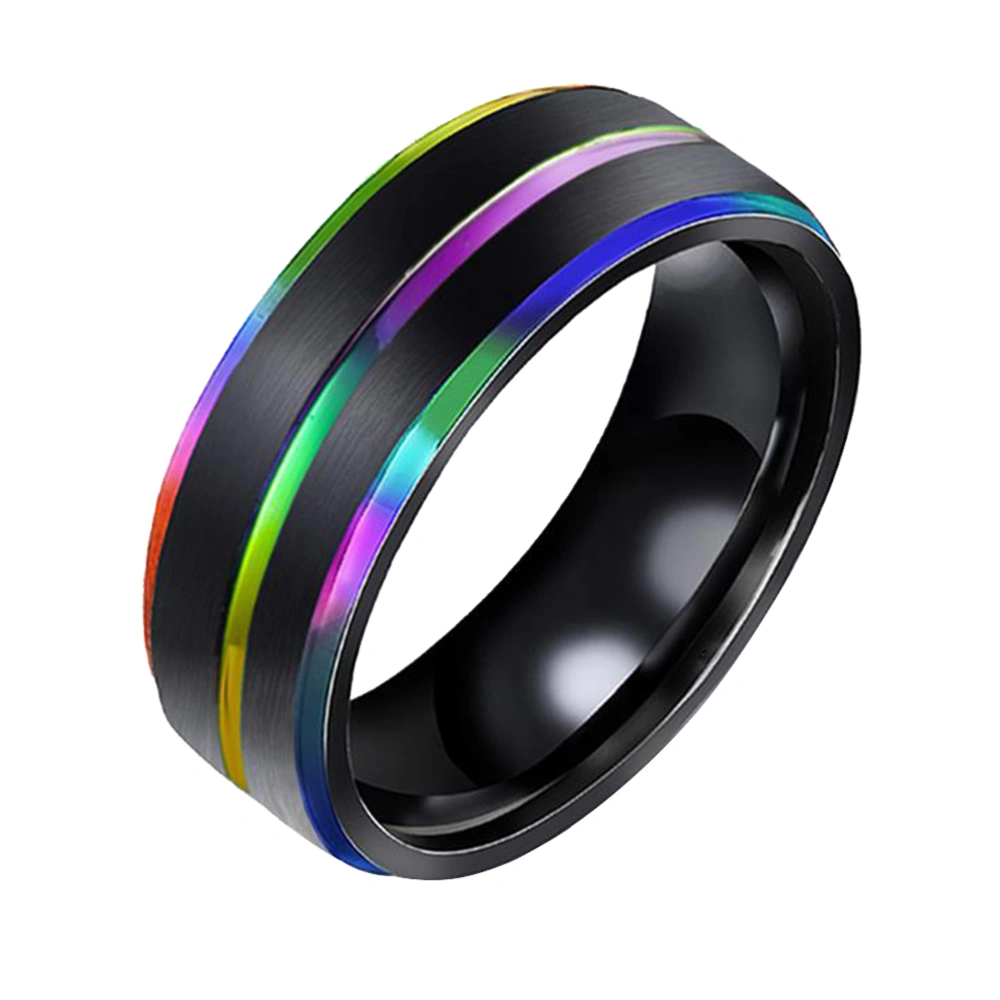 1pc Titanium Steel Rings Rainbow Ring Double Plated Grooved Hnad Jewelry Hand Accessories for Man Male Number 8