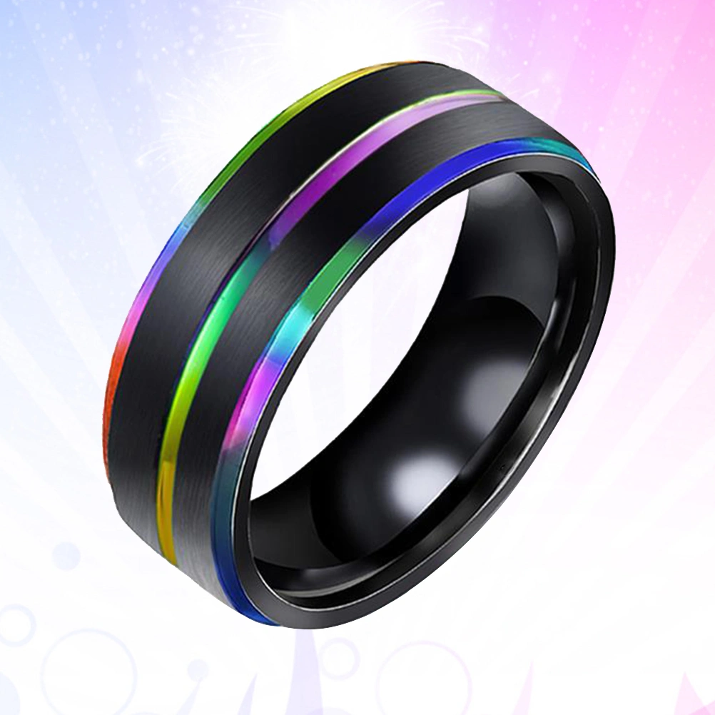 1pc Titanium Steel Rings Rainbow Ring Double Plated Grooved Hnad Jewelry Hand Accessories for Man Male Number 8