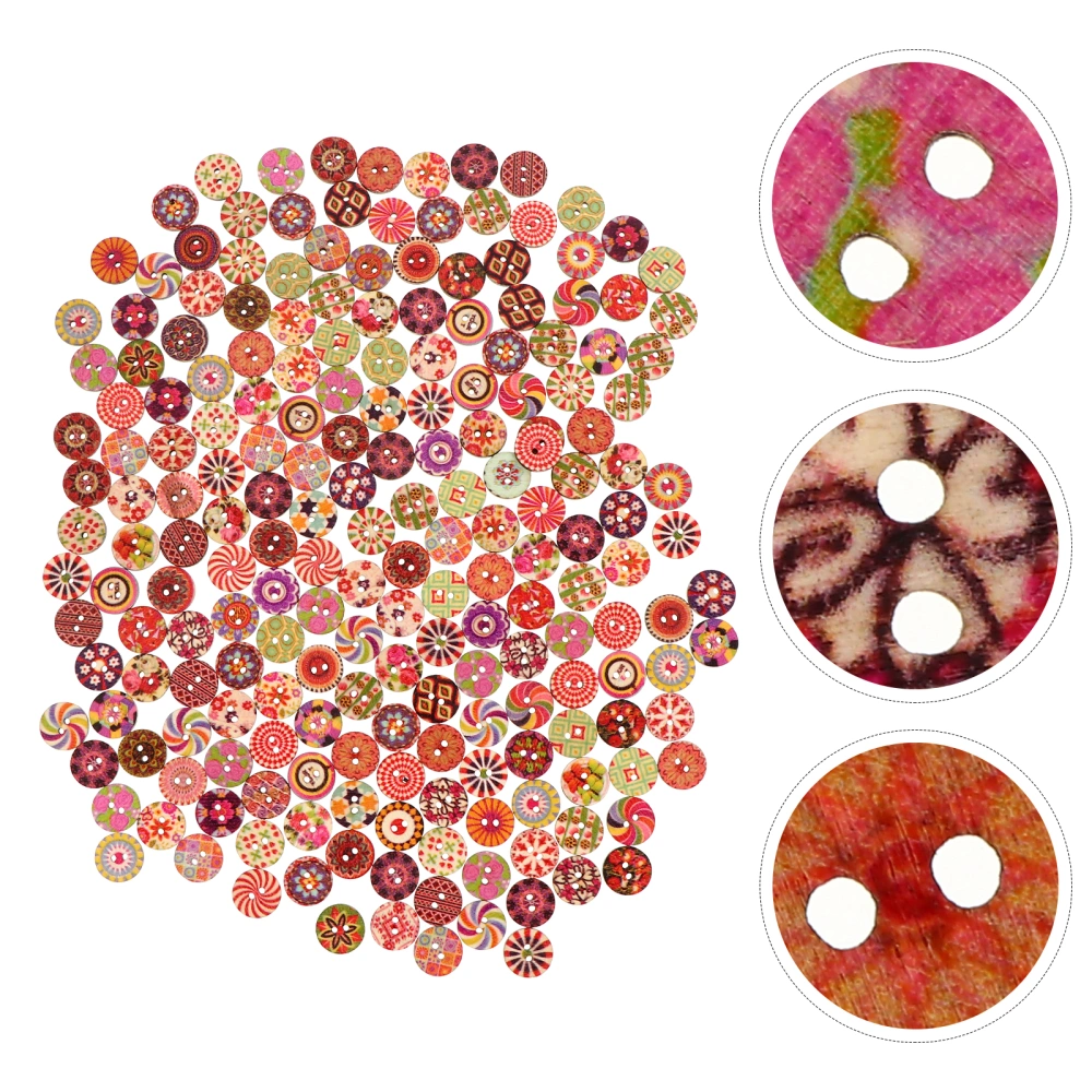 200Pcs Creative Round Buttons Painting Buttons Wood Buttons (Mixed Style)