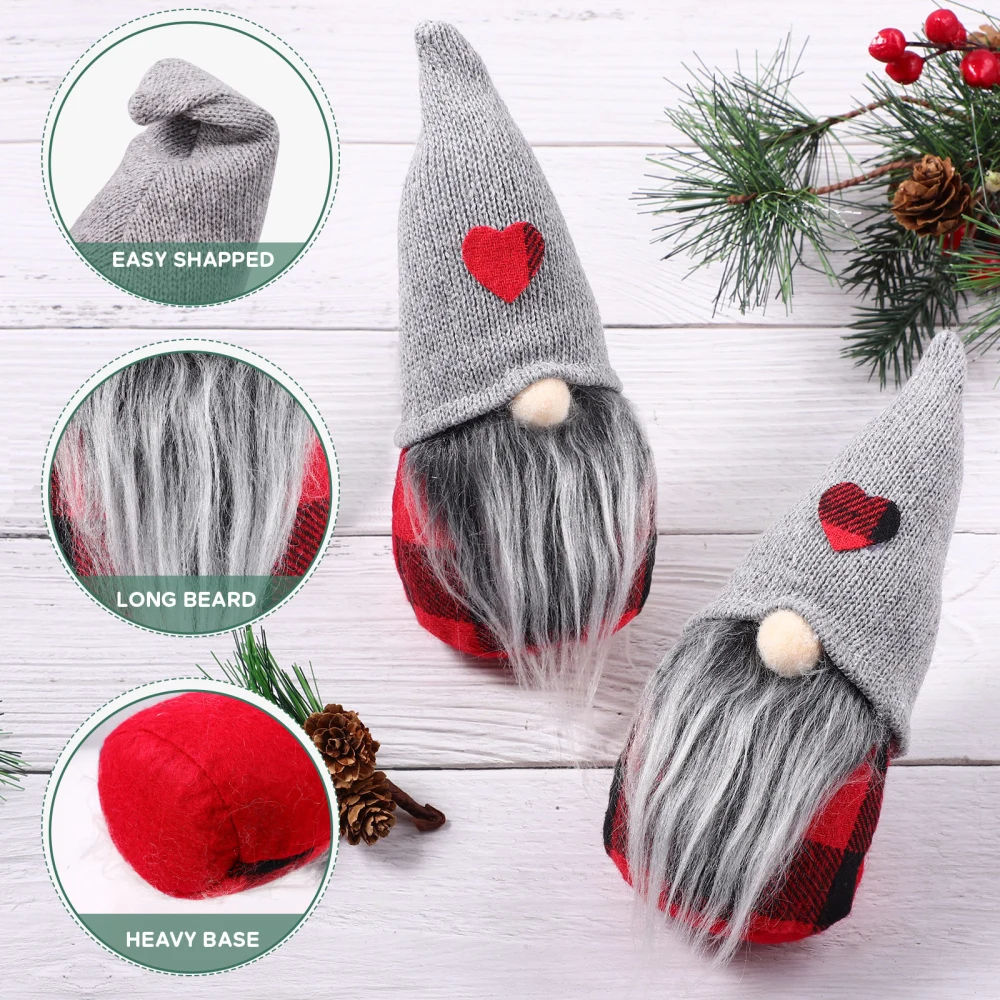 Amosfun 2 Pcs Christmas Handmade Santa Doll Plaid Gnomes Decoration Desktop Santa Figurines Christmas Doll for Home Gift Window Display