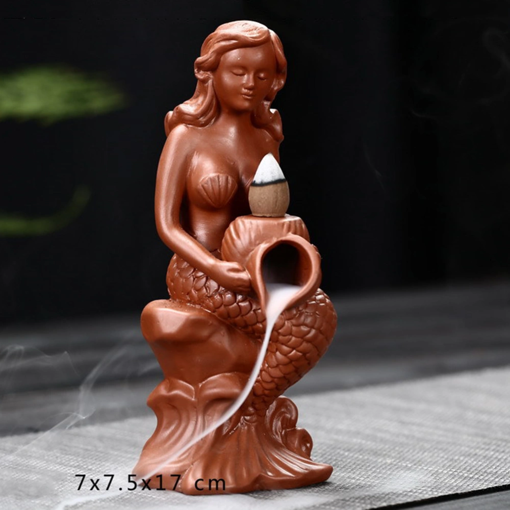 1pc Ceramic Incense Burner Mermaid Backflow Incense Holder Desktop Adornment for Home