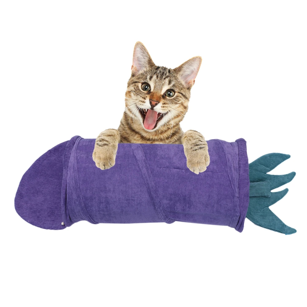 Foldable Tunnel Plush Cat Tent Vegetables Pattern Warm Cats Tunnel Warm Small Bed Cat Tunnel Bed Pet Nest Bed Pet Toys for Cats （Purple Eggplant）