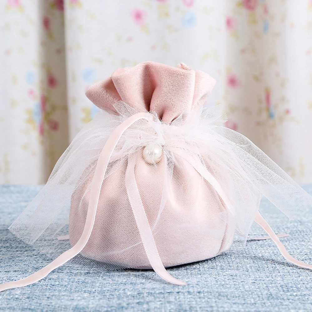 3pcs Pink Jewelry Drawstring Bag Gift Candy Storage Pouches Plush Mesh Drawstring Pouch Gift Packing Bag Accessary for Wedding