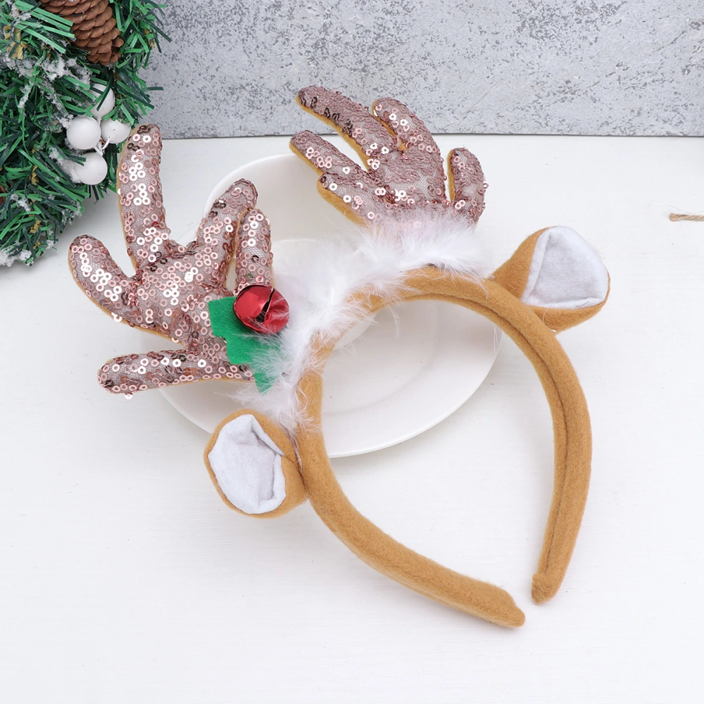 Sequin Snowflake Hair Hoops Antler Hair Bands Christmas Headband Bells Headdress Lovely Headwear Coffee