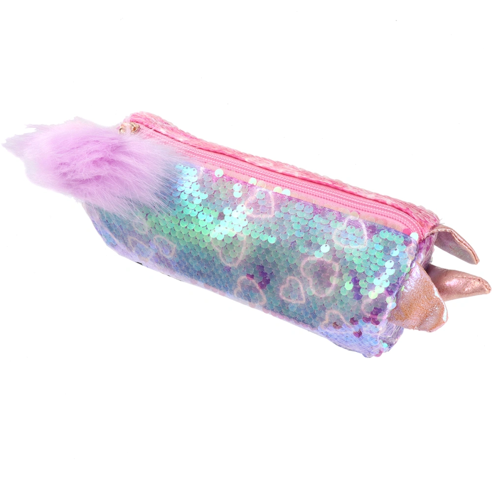 1Pc Creative Pencil Case Unicorn Transparent Sequin Bag Cartoon Stationery Storage Organizer Cosmetic Pouch for Girl School Office (Pink)