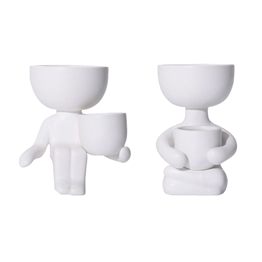 2pcs Human Shape Ceramic Flowerpot Creative Succulent Plant Pot Home Desk Decor