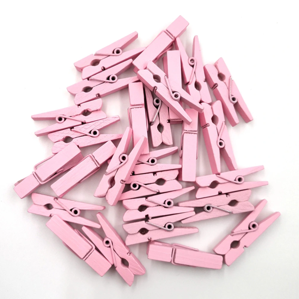 100 PCs 35MM Colored Wooden Clip Snacks Sealing Clips Photo Clips for Home Decoration Laundry (Pink)