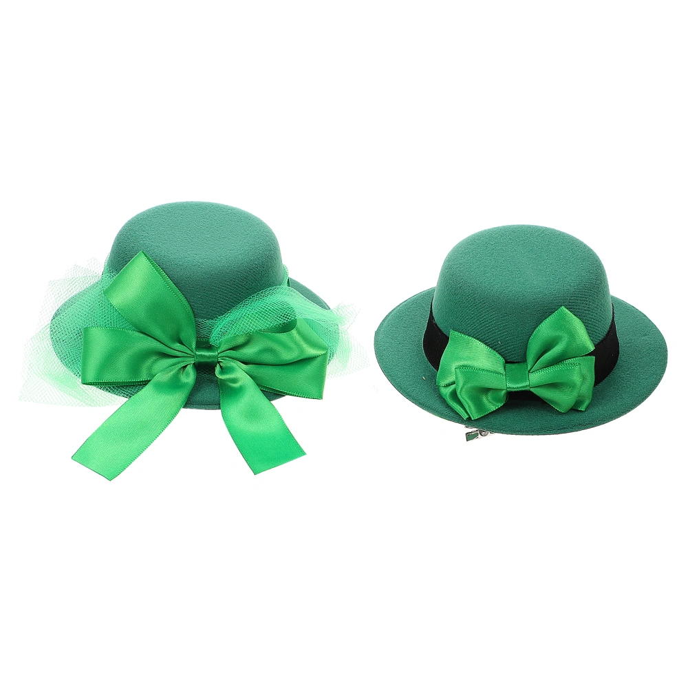 2Pcs St. Patrick's Day Hairpin Green Bownot Hairpins Small Hat Headwears