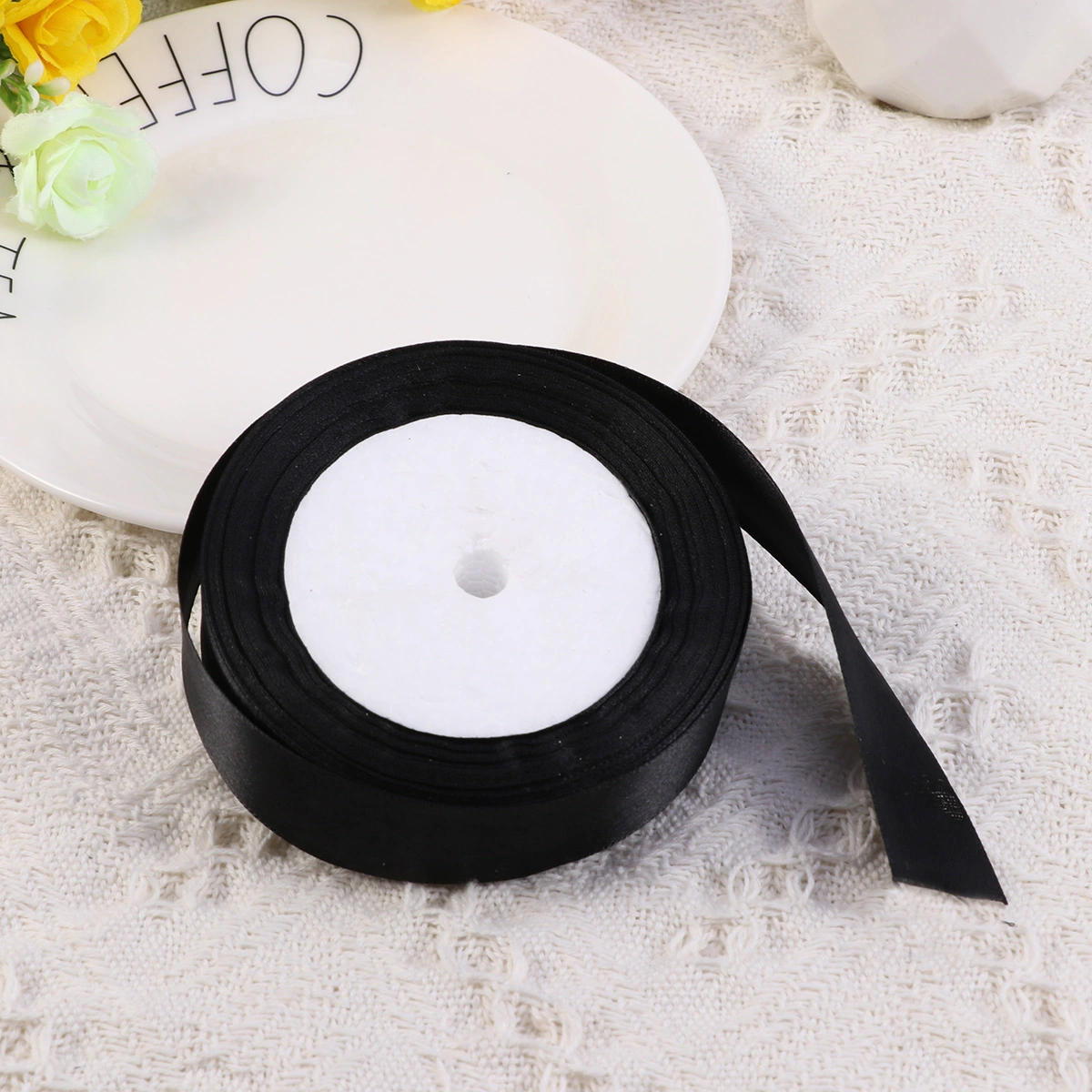 1 Roll Double-sided Ribbon Satin Ribbon Party Decoration Craft Ribbon Cake Shop Wedding Birthdy Gift Wrapping Tape 25 Yards (Black)