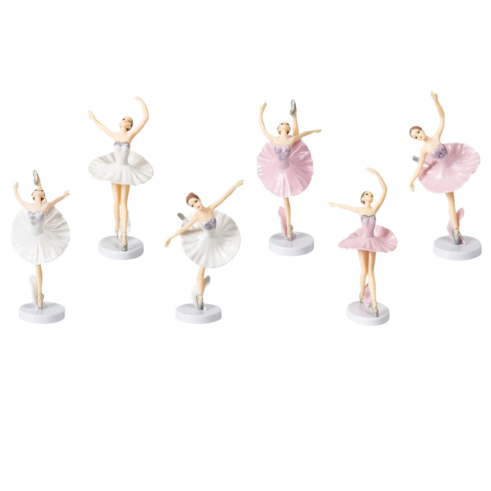 6Pcs Ballet Girl Design Plastic Ornaments Lovely Cake Decorations (Assorted Color)