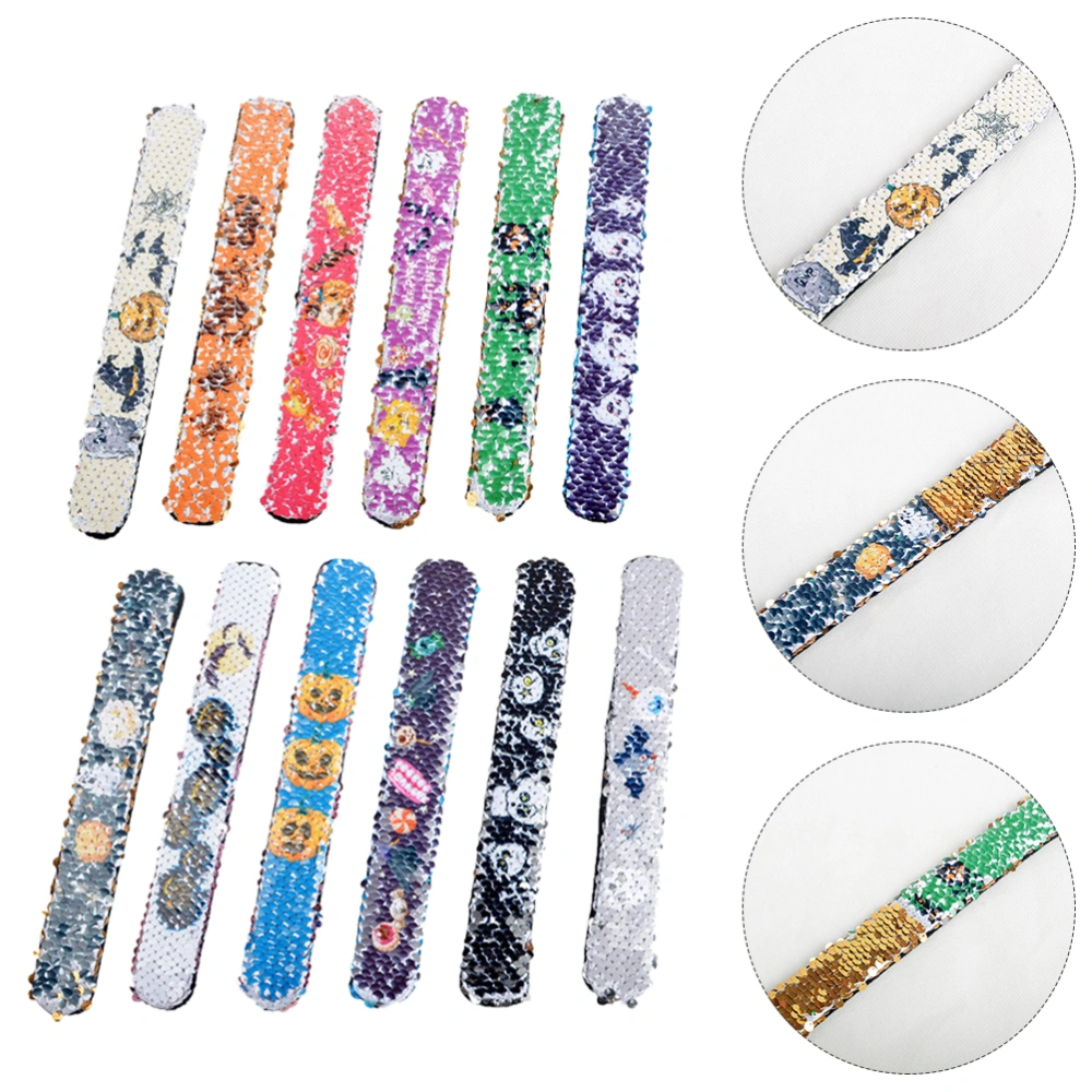 12pcs Children Creative Sequins Halloween Slap Bracelets Slap Bands Novelty Wristbands