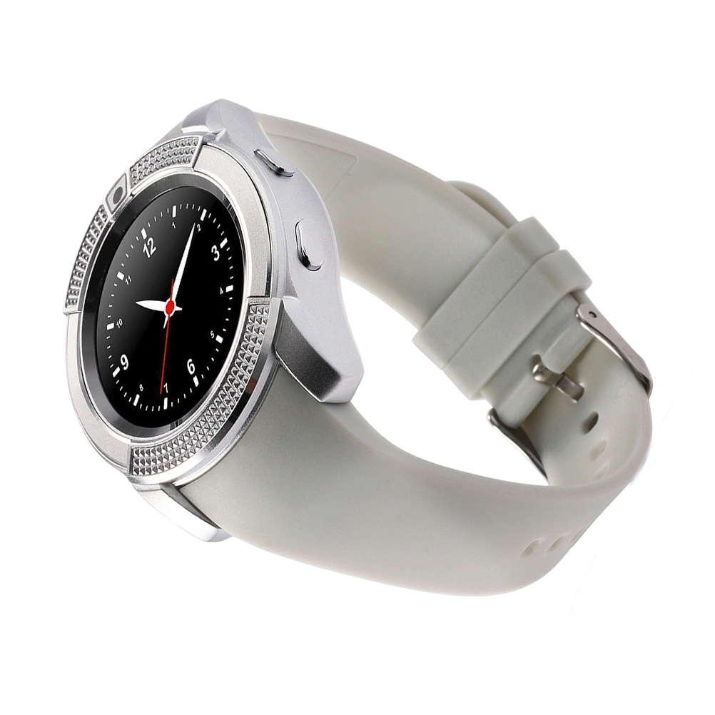 V8 Round Screen Adult  Smart Watch SIM Phone  Camera GPS for iphone iOS Android (White)