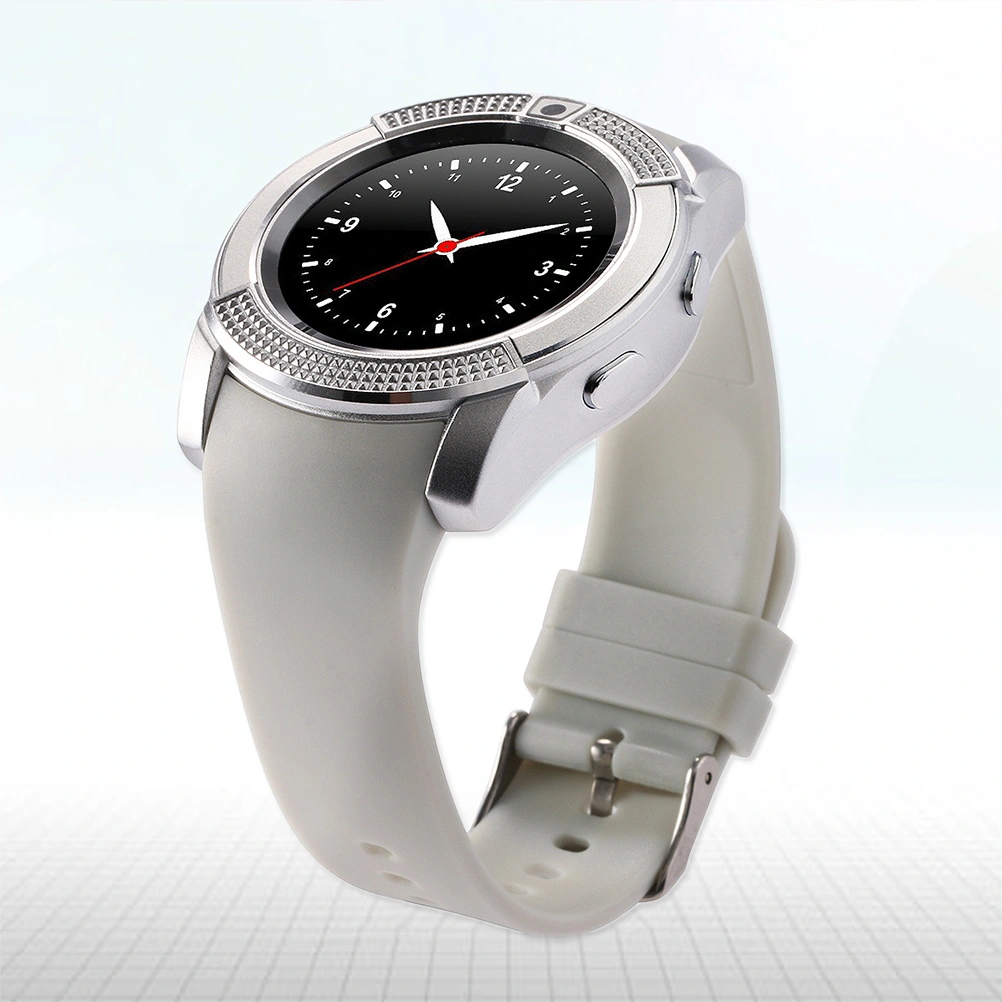 V8 Round Screen Adult  Smart Watch SIM Phone  Camera GPS for iphone iOS Android (White)