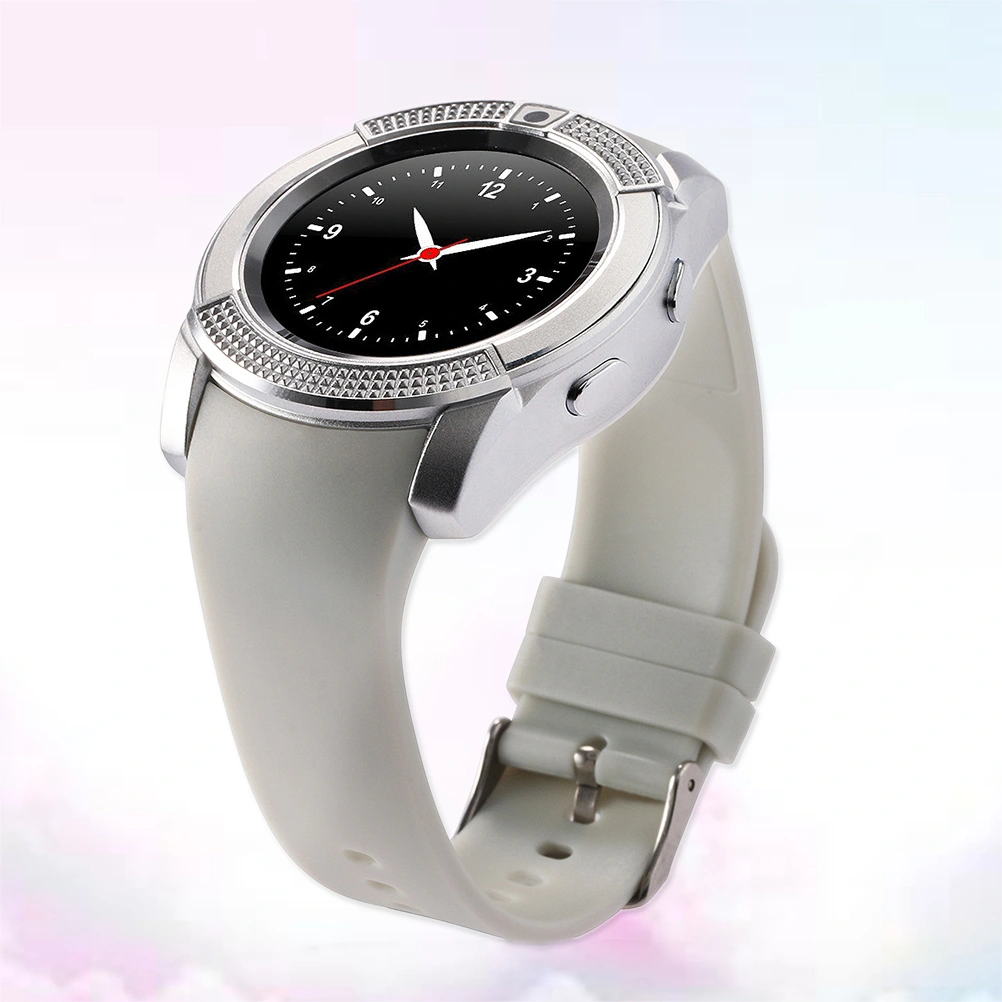 V8 Round Screen Adult  Smart Watch SIM Phone  Camera GPS for iphone iOS Android (White)