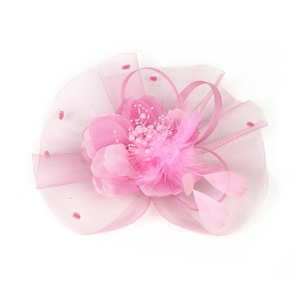 Exquisite  Headband Floral Headdress Mesh Hair Clip Women Headdress Decoration for Wedding Evening Party (Pink)