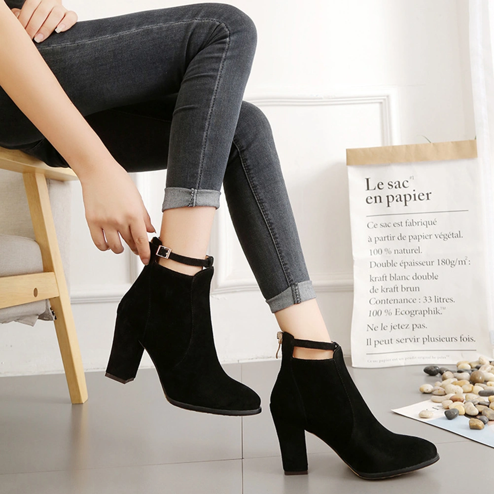1 Pair Elegant  Booties Fashion Women High Heels Short Boots Casual Winter Autumn Shoes for Female Ladies - Black (37 Size)