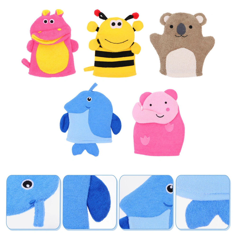 5pcs Bath Gloves Adorable Cartoon Animal Shape Kids Exfoliating Bathing Gloves