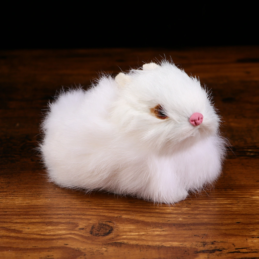 White Fluffy Baby Rabbit Easter Simulate Lifelike Bunny Kids Gift Mini Rabbit Toy Miniature Bunny Model Home Desktop Decorative Accessory Props