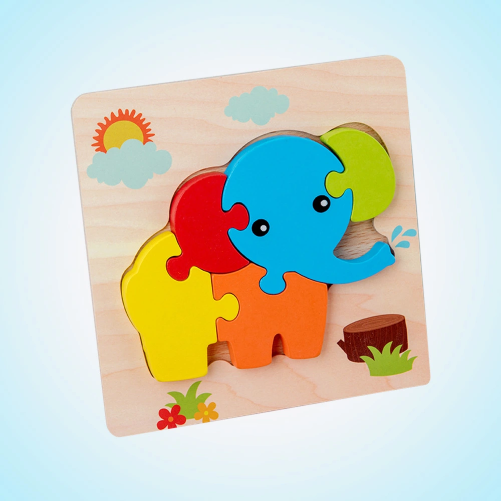 3D Elephant Shape Puzzle Colorful Wood Puzzle Toy Early Childhood Educational Toy for Baby Infant Toddler