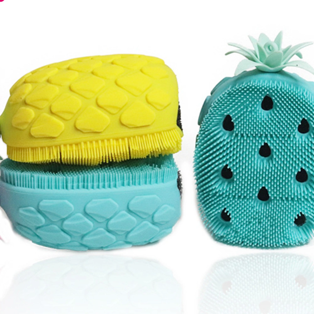 1Pc Silicone Bath Brush Cartoon Pineapple Shape Body Shower Brush Body Exfoliator Back Massage Tool (Blue)