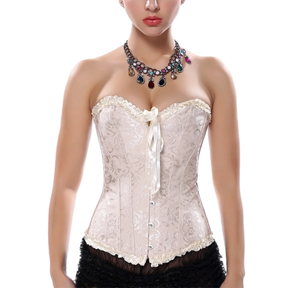 Women's Vintage Lace Up Boned Overbust Corset Bustier Bodyshaper - Size XL (Apricot)