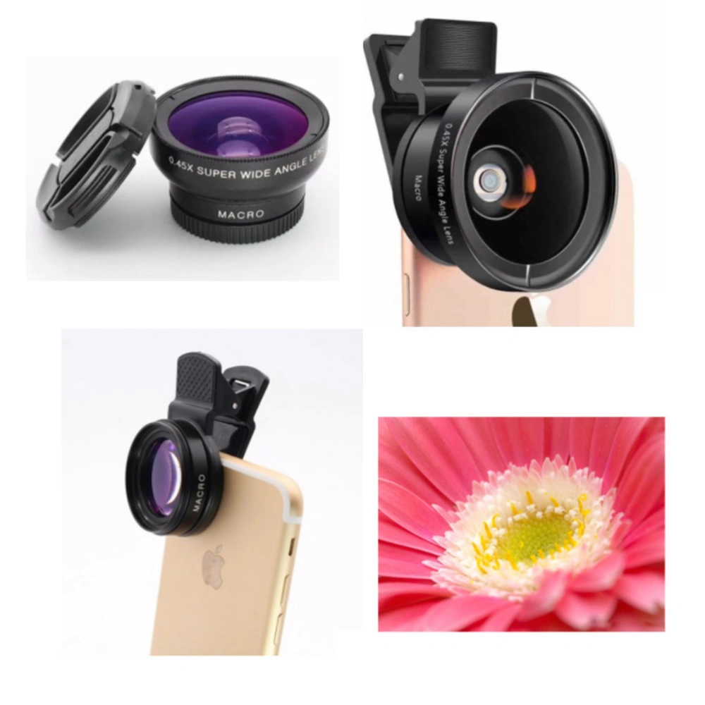 2 in 1 Mobile Phone Lens 0.45x Distortionless Wide Angle and 12.5x Times Macro Set Universal Slr Mobile Phone External Lens (Black)