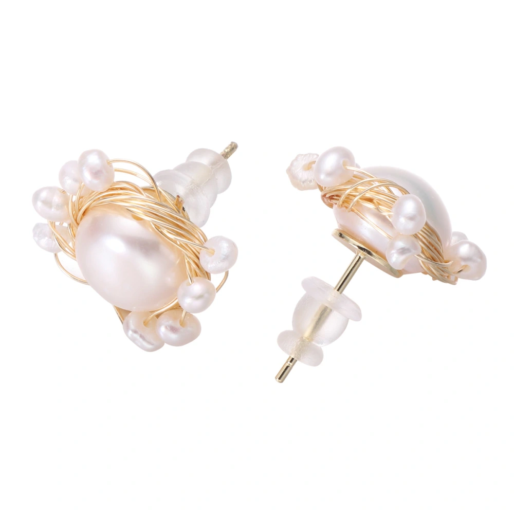 Vintage Baroque Style Earrings Natural Pearls Ear Stud Elegant Decorative Ear Jewelry for Women