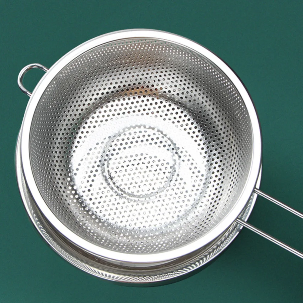 1Pc Sturdy Stainless Steel Drain Basket Single Handle Vegetable Washing Basket