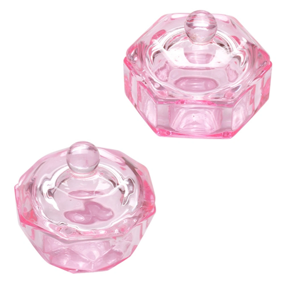 2Pcs Crystal Nail Art Cup with Lid Manicure Glass Cup Liquid Powder Mixing Cup