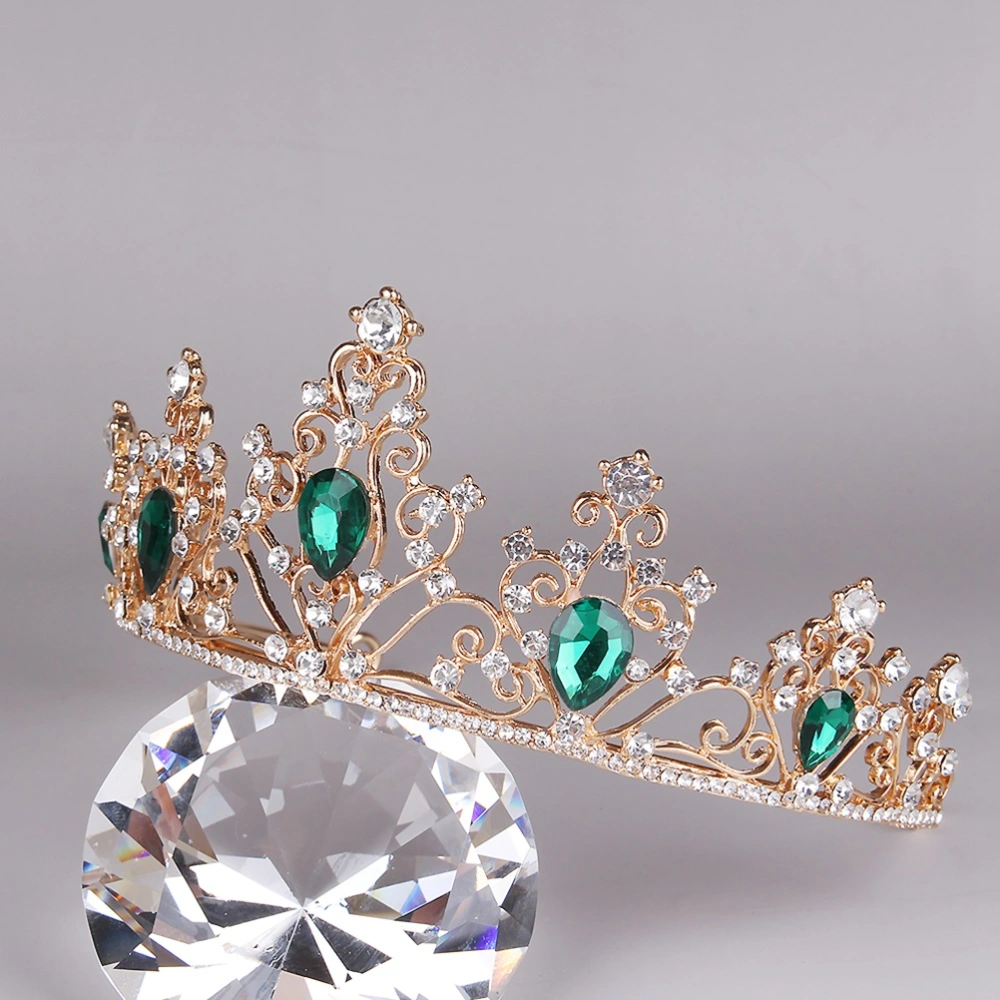 Bridal Jewelry Crown Headdress Bride Crystal Decor Lady Crown Alloy Big Rhinestone Headwear for Wedding Photo Studio (Green)