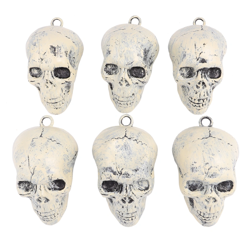 6 Pcs Retro Horror Skull Head Ornament Plastic Sculpture Decor Tabletop Ornament with Small Ring for Home Office Halloween