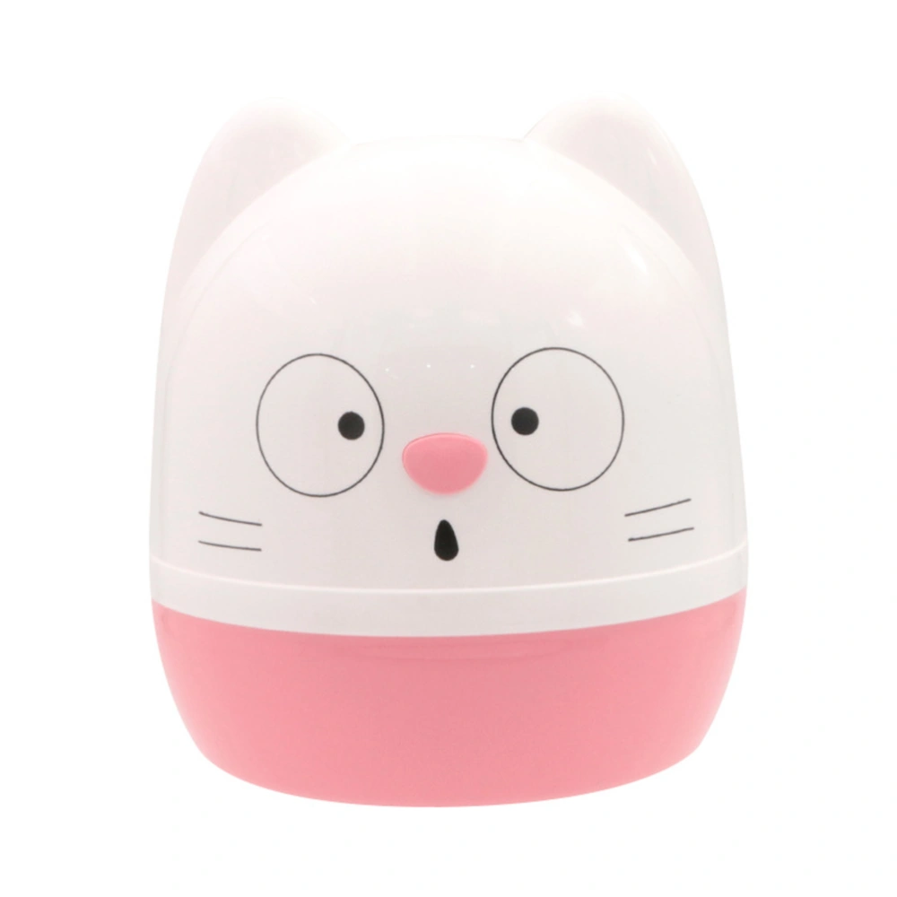 1pc Roll Paper Storage Container Holder Cartoon Toilet Tissue Box Plastic Round Shape for Home (Pink + White)