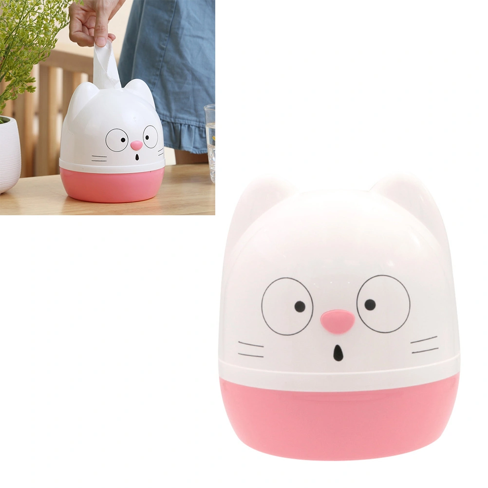 1pc Roll Paper Storage Container Holder Cartoon Toilet Tissue Box Plastic Round Shape for Home (Pink + White)