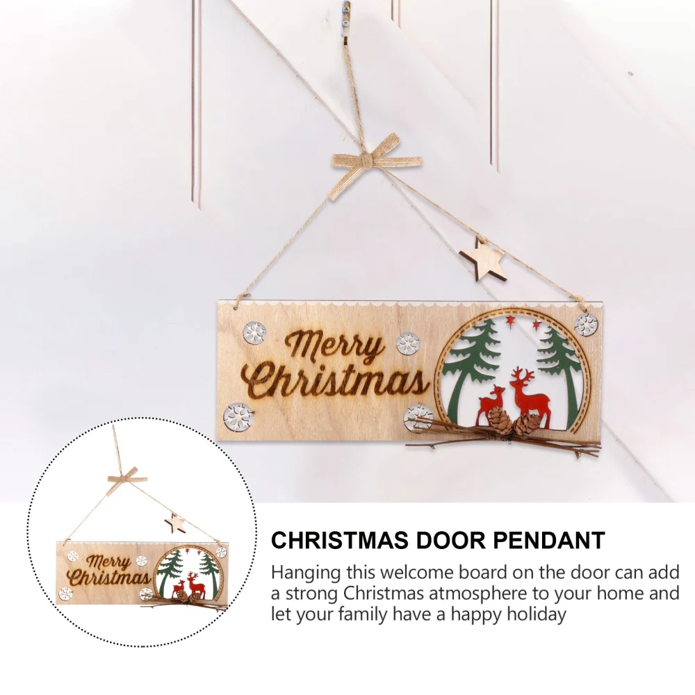 1pc Hollow Wooden Christmas Door Hanging Sign Welcome Board Xmas Decoration