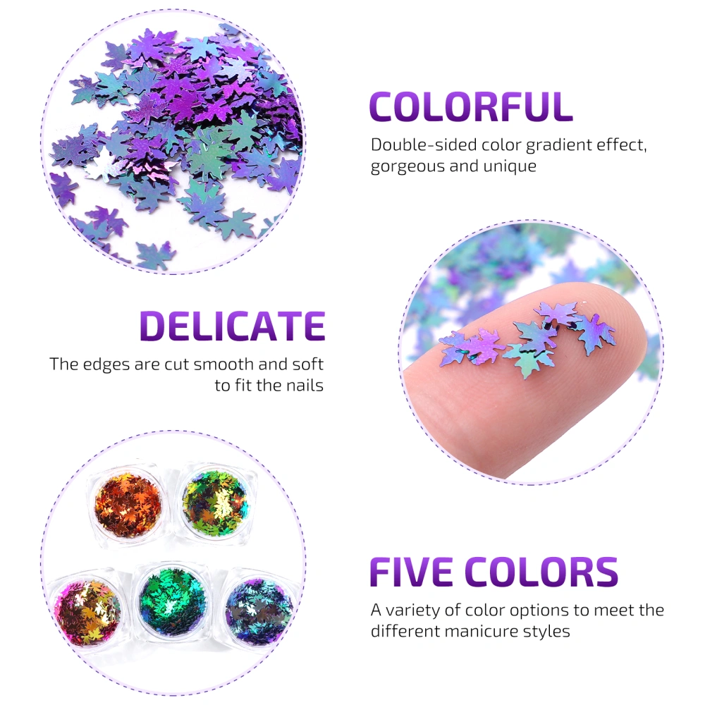 Lurrose 5 Boxes Nails Sequins Gradient Maple Leaf Manicure Sequins Colorful Nail Decorator Shining Nail Stickers for Women Lady Girl Decors