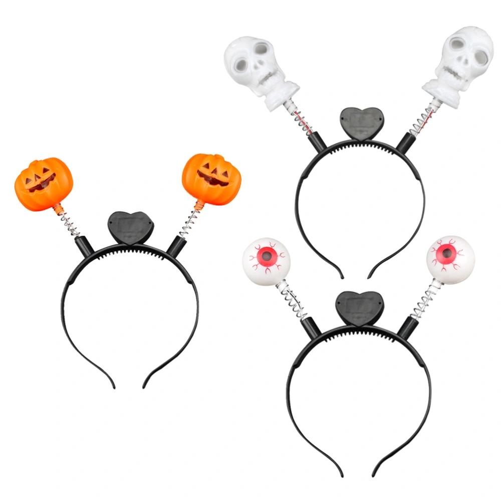 3 Pcs Luminous Headband Skull Pumpkin Eye Bead Halloween Headdress Light-Up Hair Headpiece for Halloween