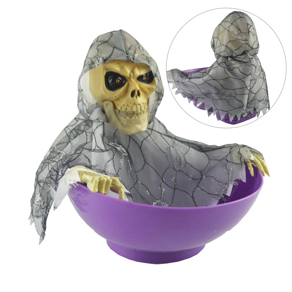 Halloween Electric Toy Candy Bowl with Jump Skull Hand Scary Party Creepy Decoration Haunted Skull Bowl Bar Horror Prop Without Battery(Purple)