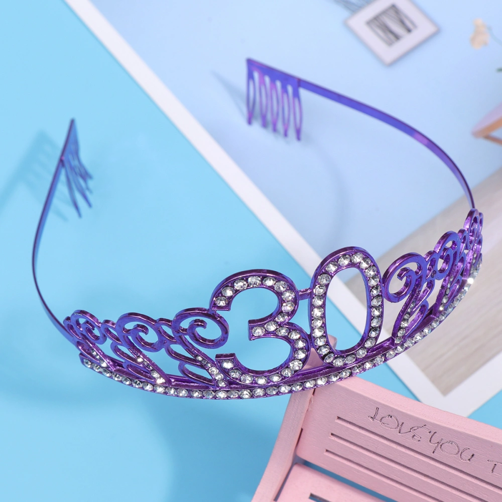 Number Crown Delicate Birthday Cake Decoration Elegant Headwear Headdress Hair Accessories for Women Girls (Purple 30)