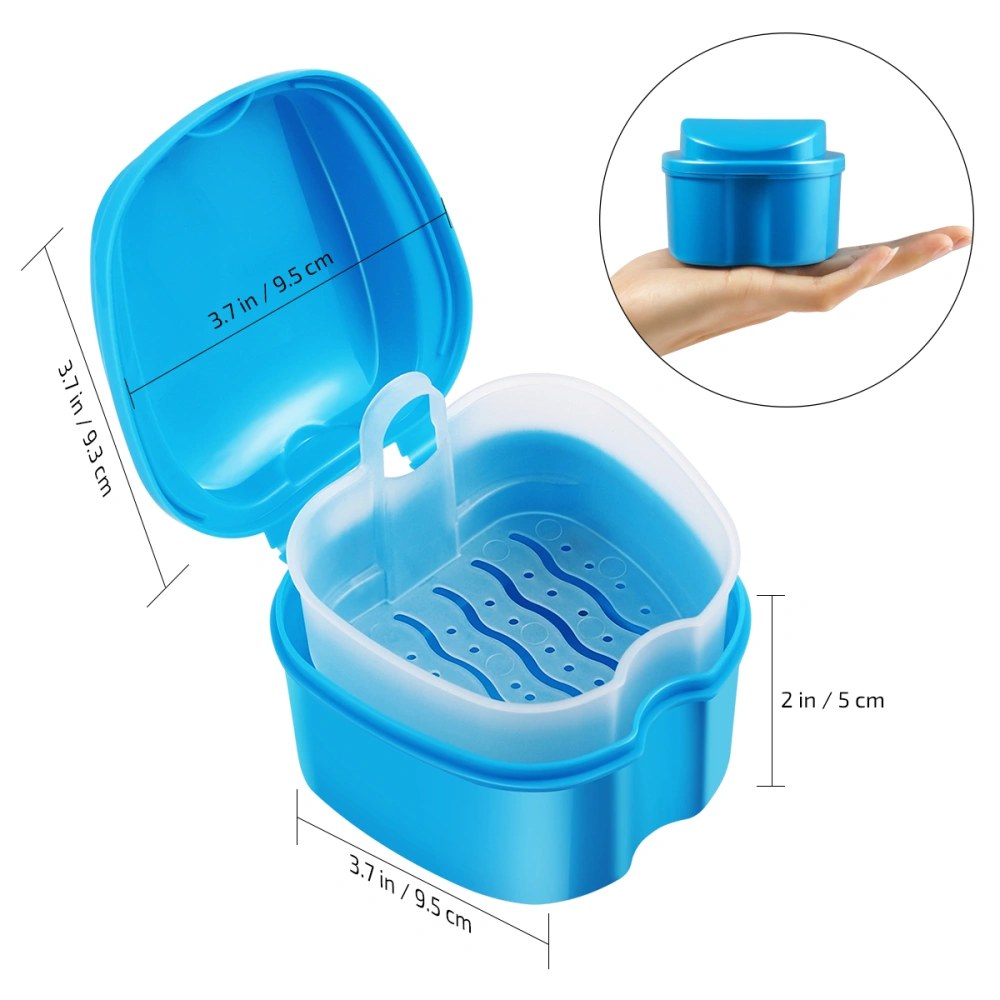 ROSENICE Denture Bath Box Case Dental Orthodontic Retainer False Teeth Storage Case Box with Strainer (Sky-blue)