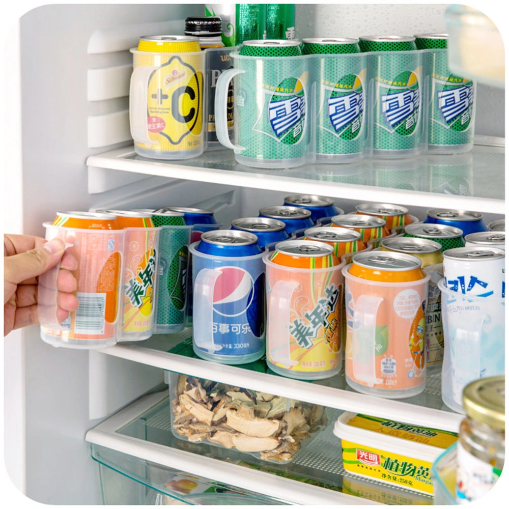 Hand Pull Type Refrigerator Organizer Beverage Can 4 Section Plastic Storage Box (Transparent)