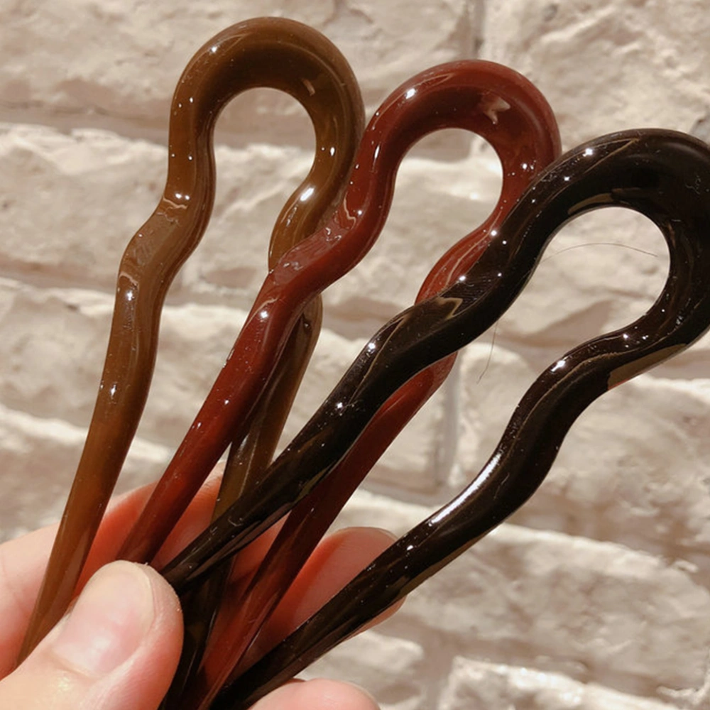 5Pcs U-Shaped Hairpins Resin Hair Stick Wave Shaped Hair Chopstick Women Headdress (Mixed Color)