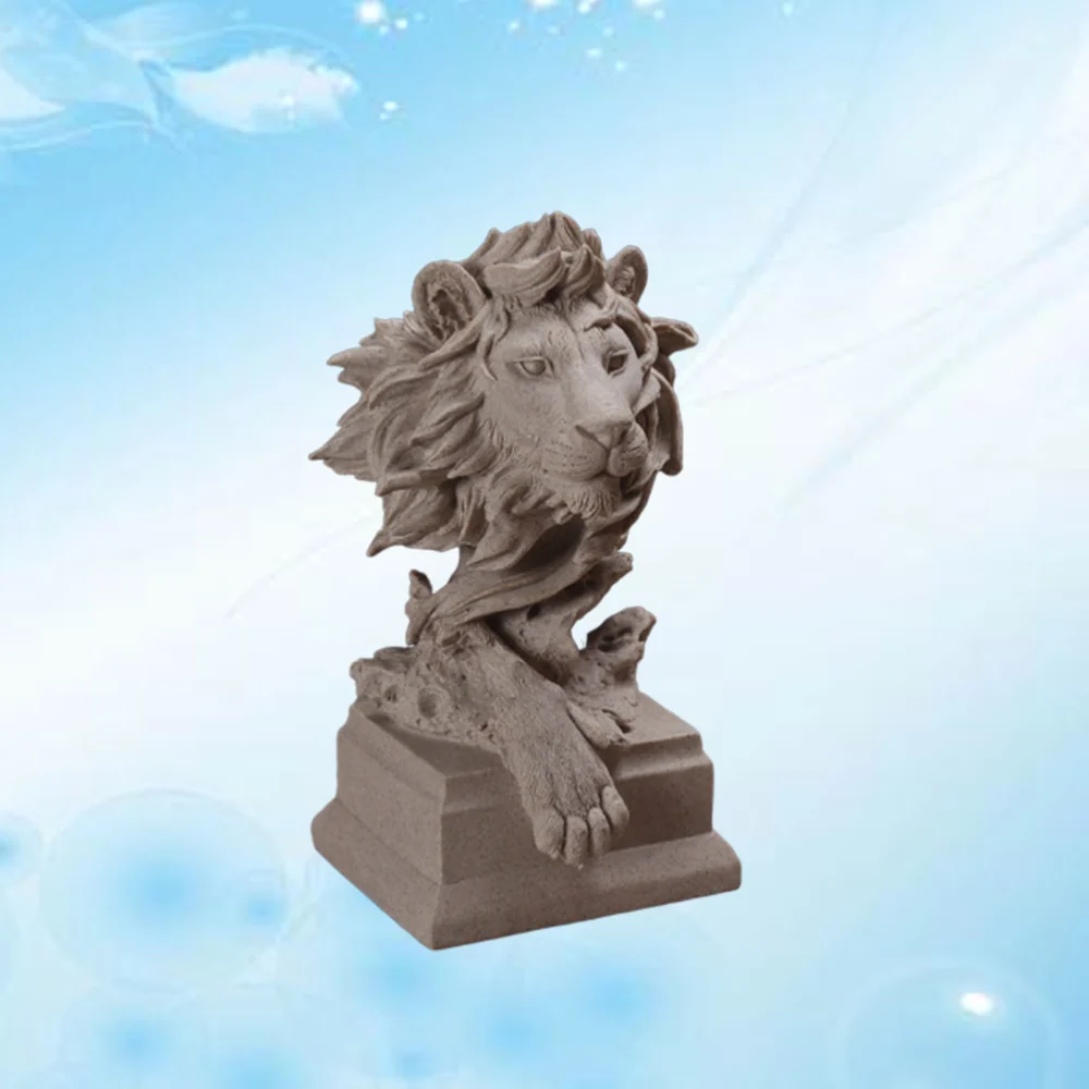 Lion Head Shaped Desktop Decoration Delicate Crafts Table Sculpture Ornament Grey