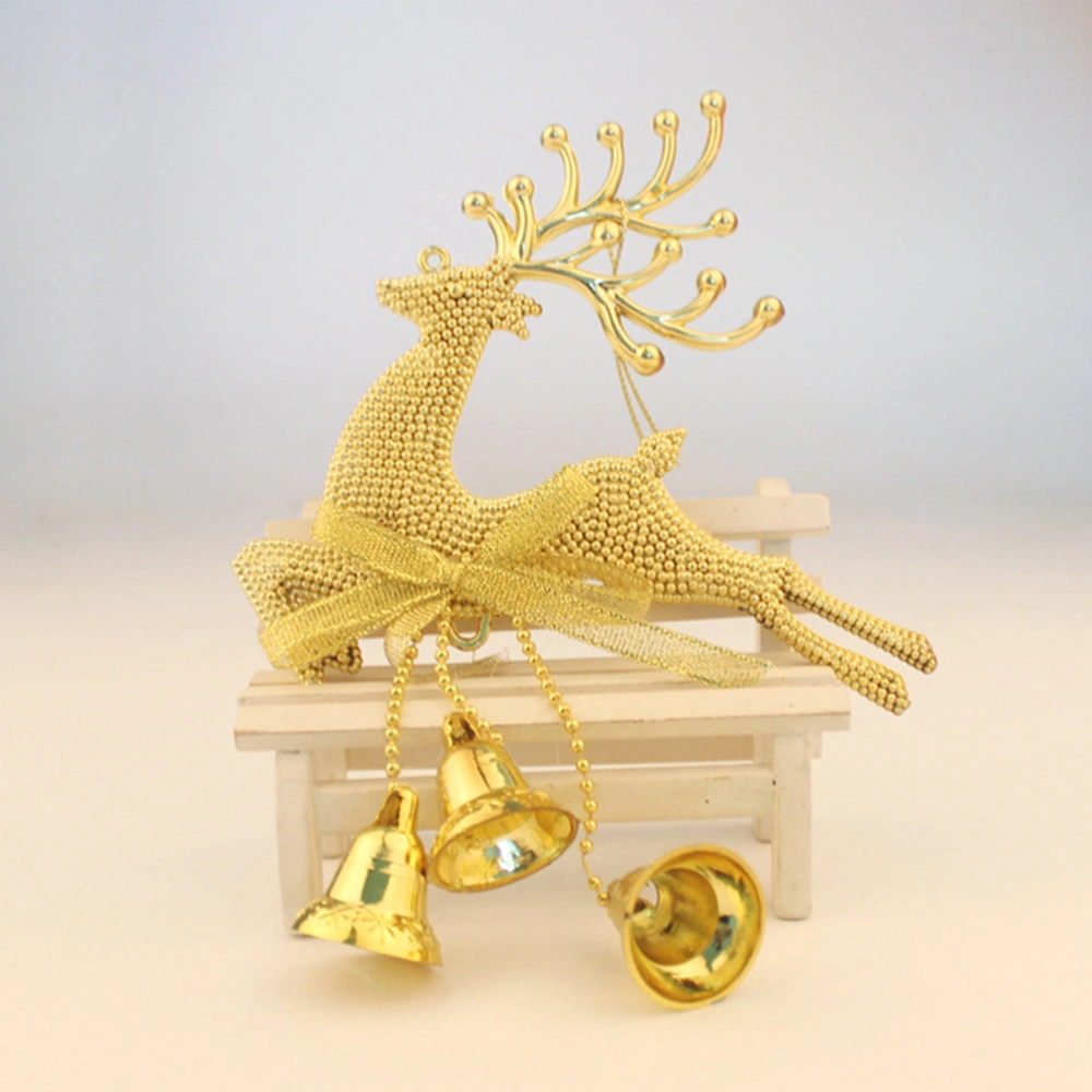 5pcs Golden Christmas Tree Hanging Decor Creative Christmas Bell Elk Shape Hanging Pendant Reindeer Christmas Miniatures Home Ornaments Gifts Layout Decorative Props without Rope