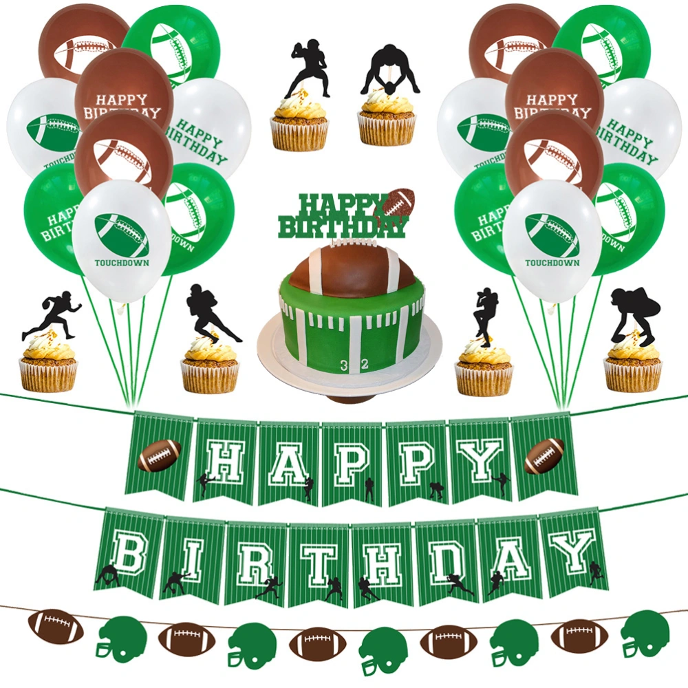 46pcs Sports Football Theme Banner and Balloons Set Cake Topper Garland Rugby Football Party Bunting and Printing Balloons Set Birthday Party Supplies Decoration